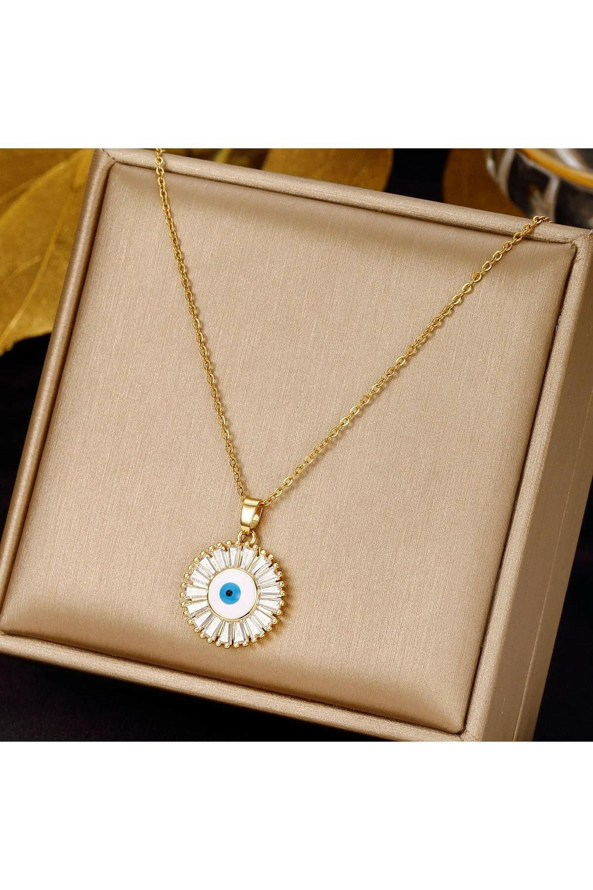 Stainless Steel Turkish Crystal Evil Eyes Pendant Necklace For Women.
