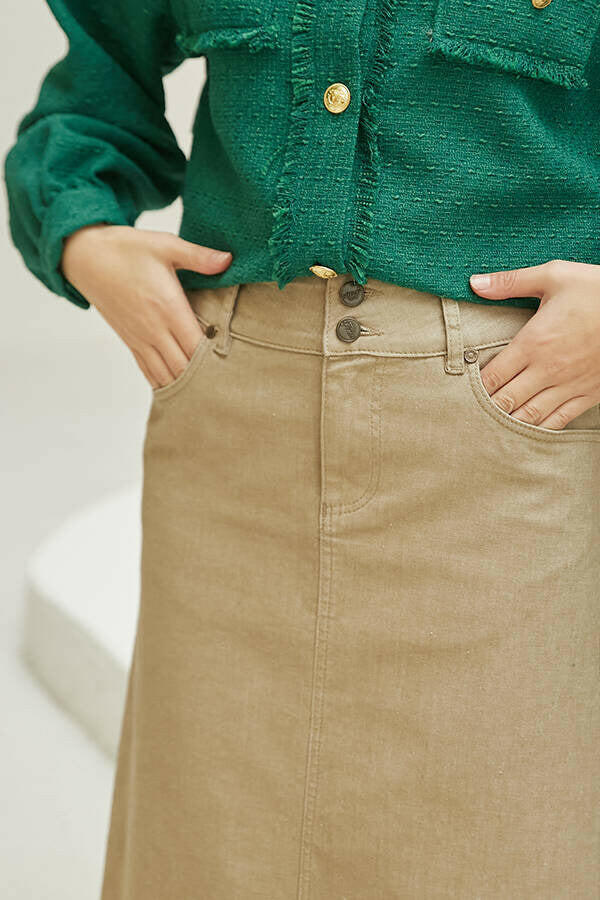 Classic Denim Skirt Light Khaki - By Baano