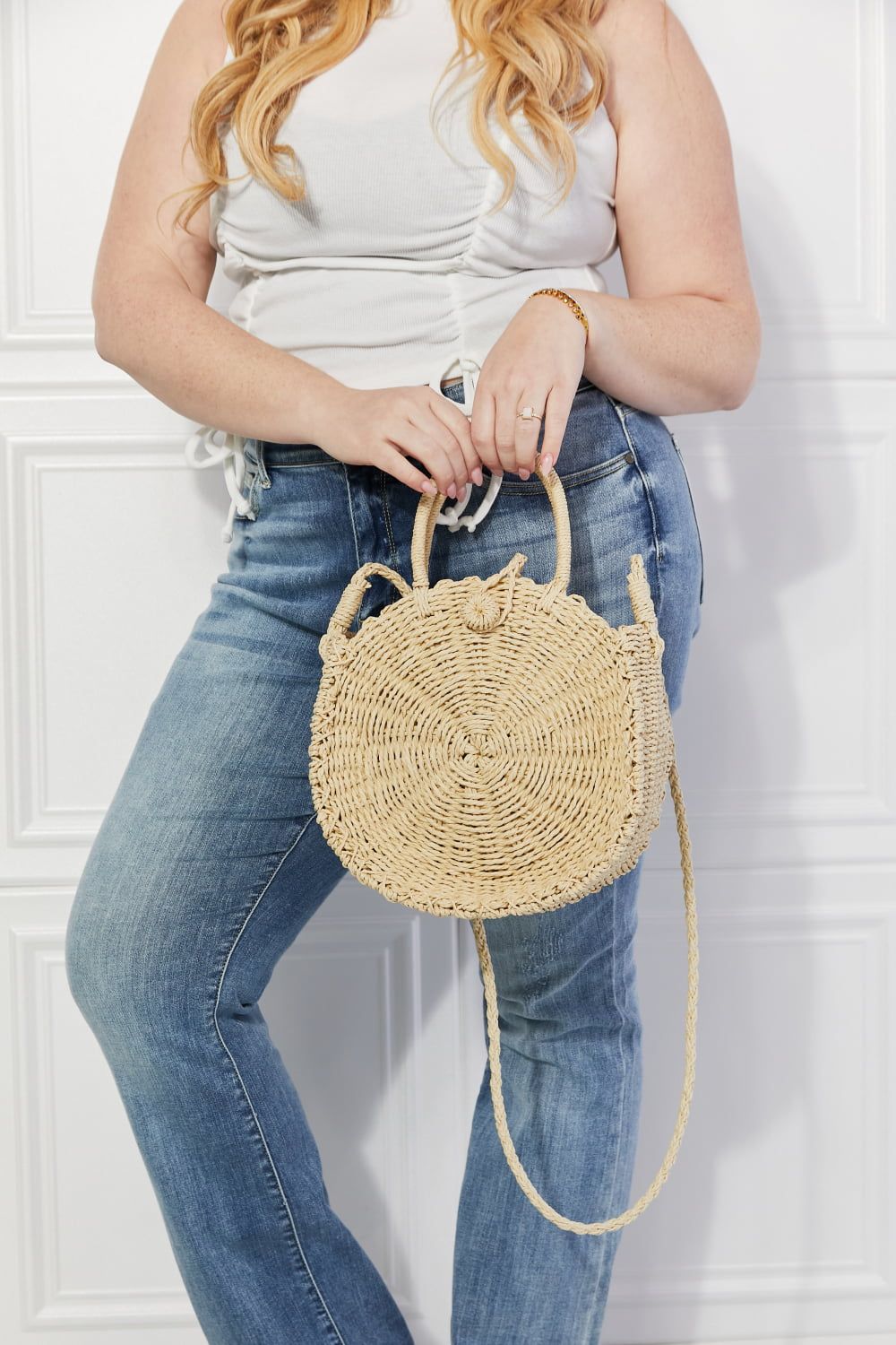 Justin Taylor Feeling Cute Rounded Rattan Handbag in Ivory - By Baano