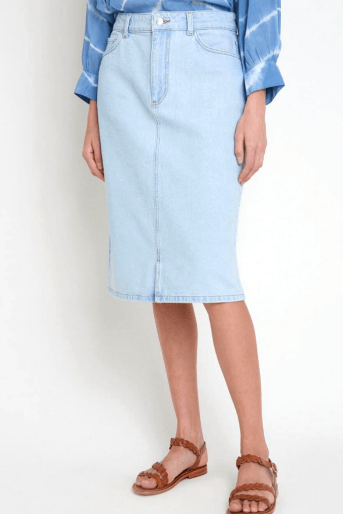 Lisa Blue Denim Skirt - Perfect Knee Length Modest and Chic - By Baano