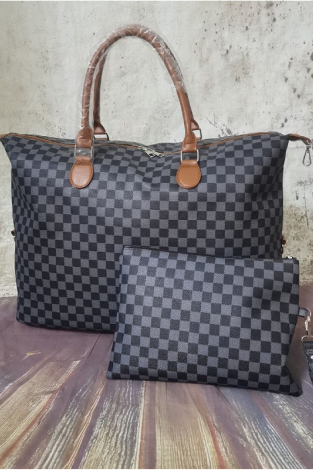 Checkered Two-Piece Bag Set - By Baano