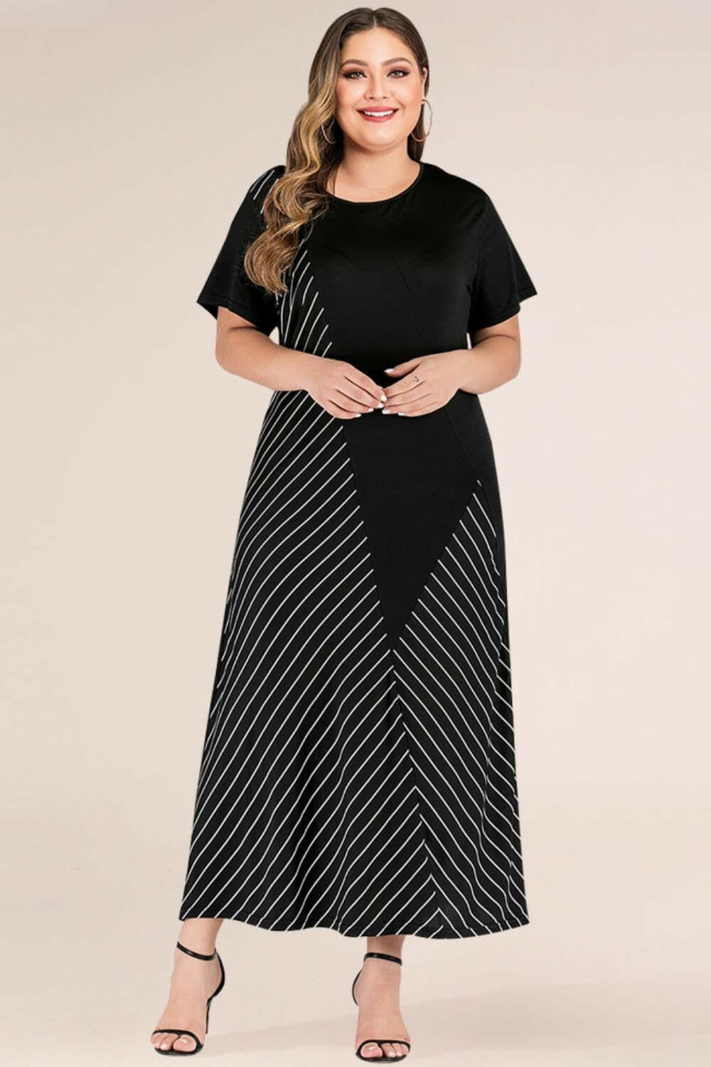 Plus Size Striped Color Block Tee Dress | Baano