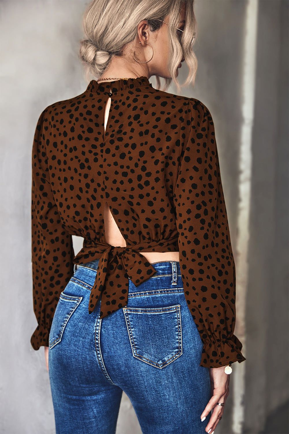 Animal Print Tie-Back Cropped Blouse - By Baano