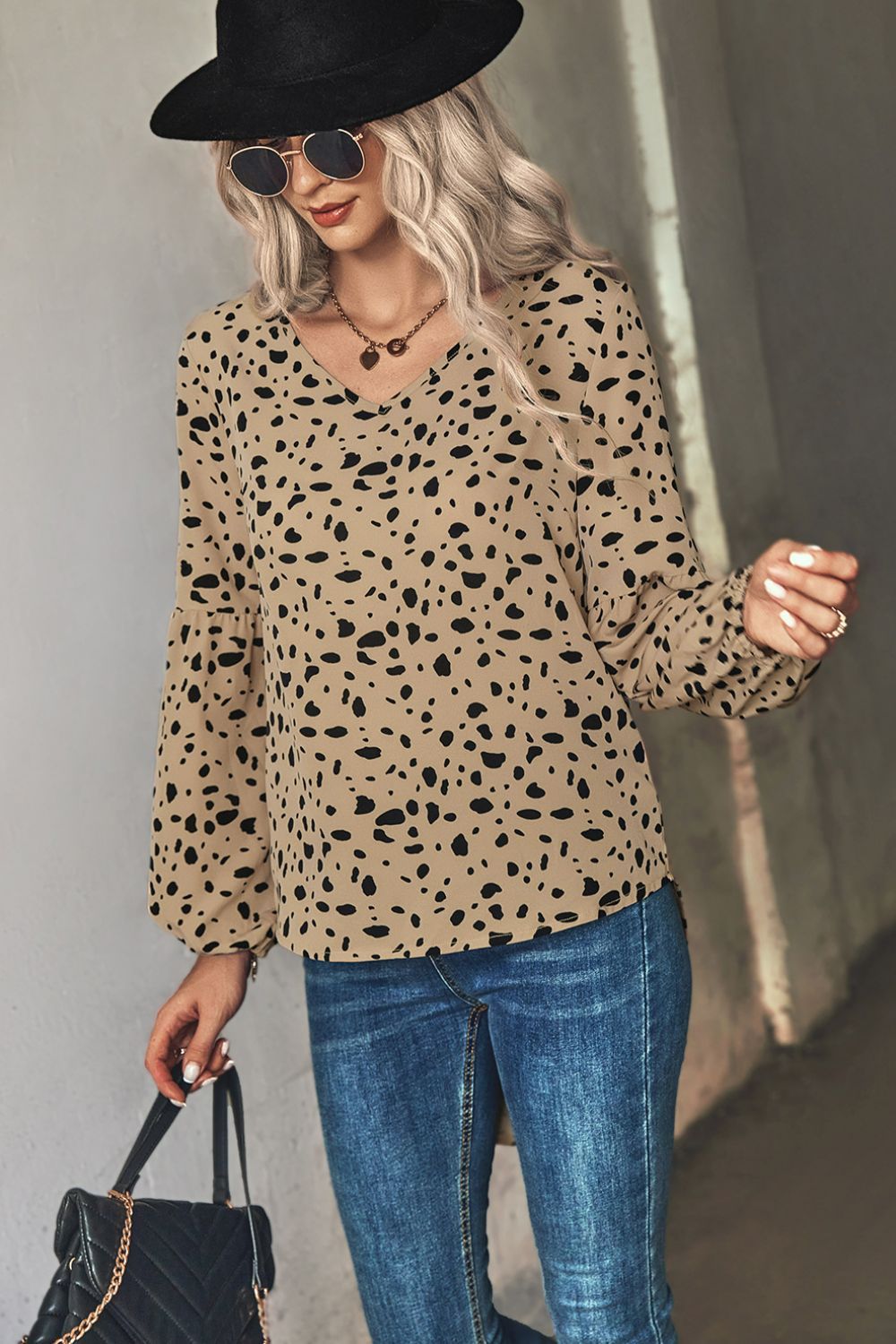 Animal Print V-Neck High-Low Blouse - By Baano