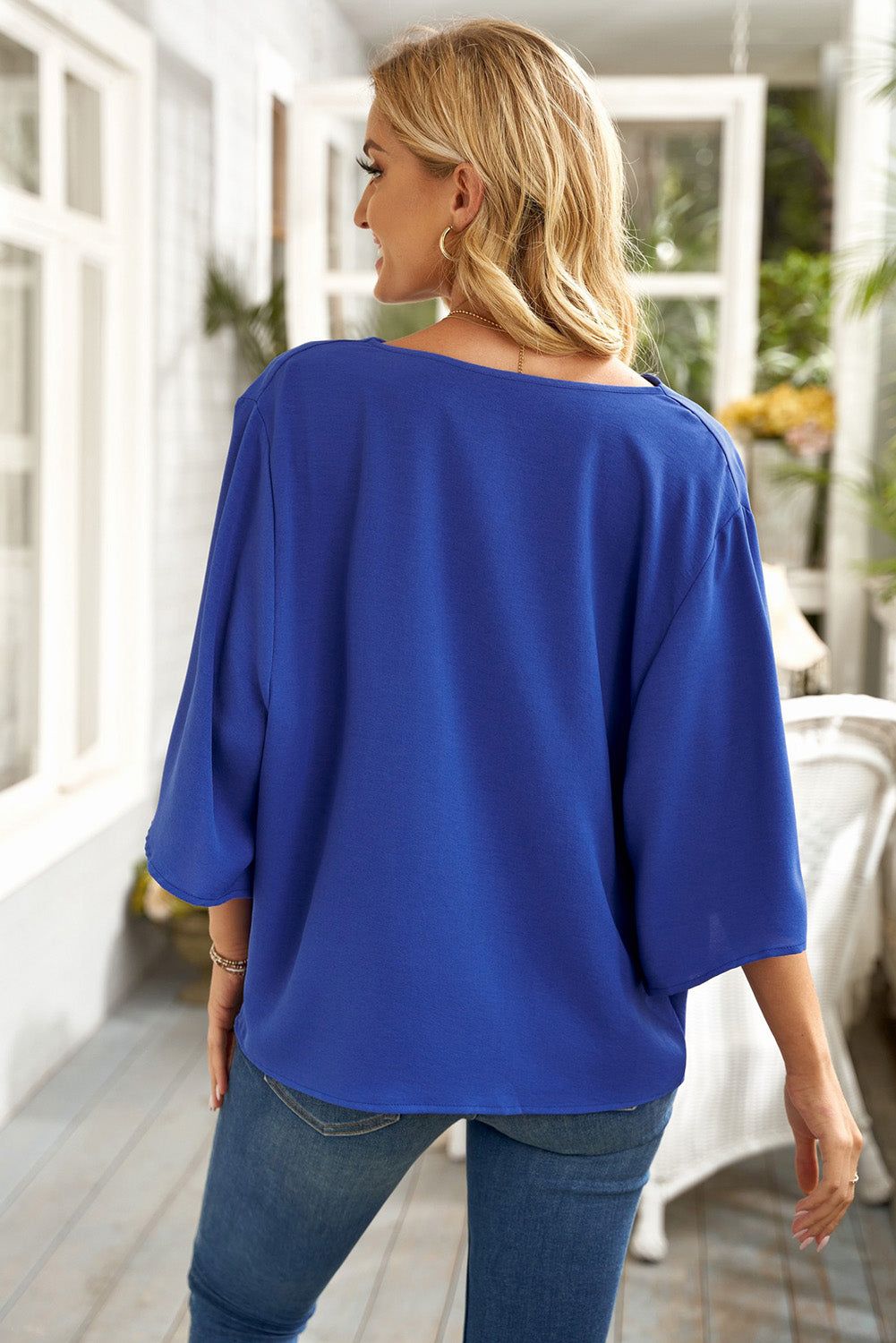 Cowl Neck Three-Quarter Sleeve Blouse - By Baano