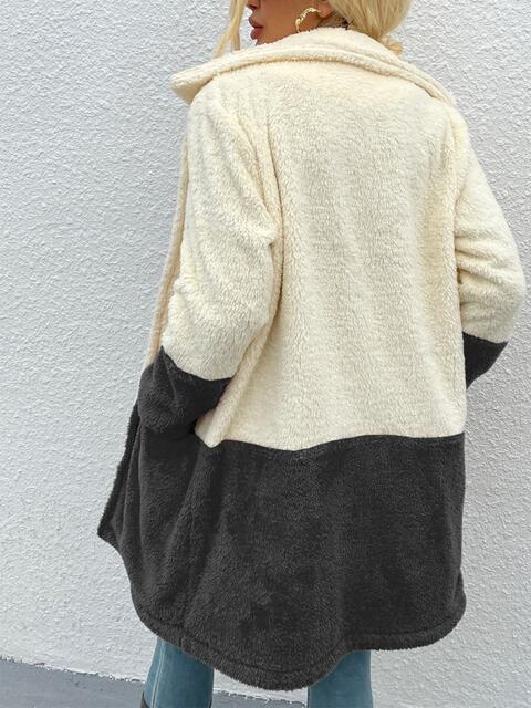 Two Tone Teddy Coat with Pockets