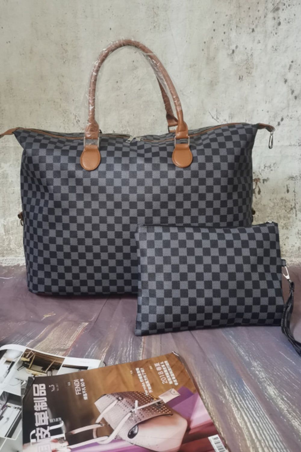 Checkered Two-Piece Bag Set - By Baano