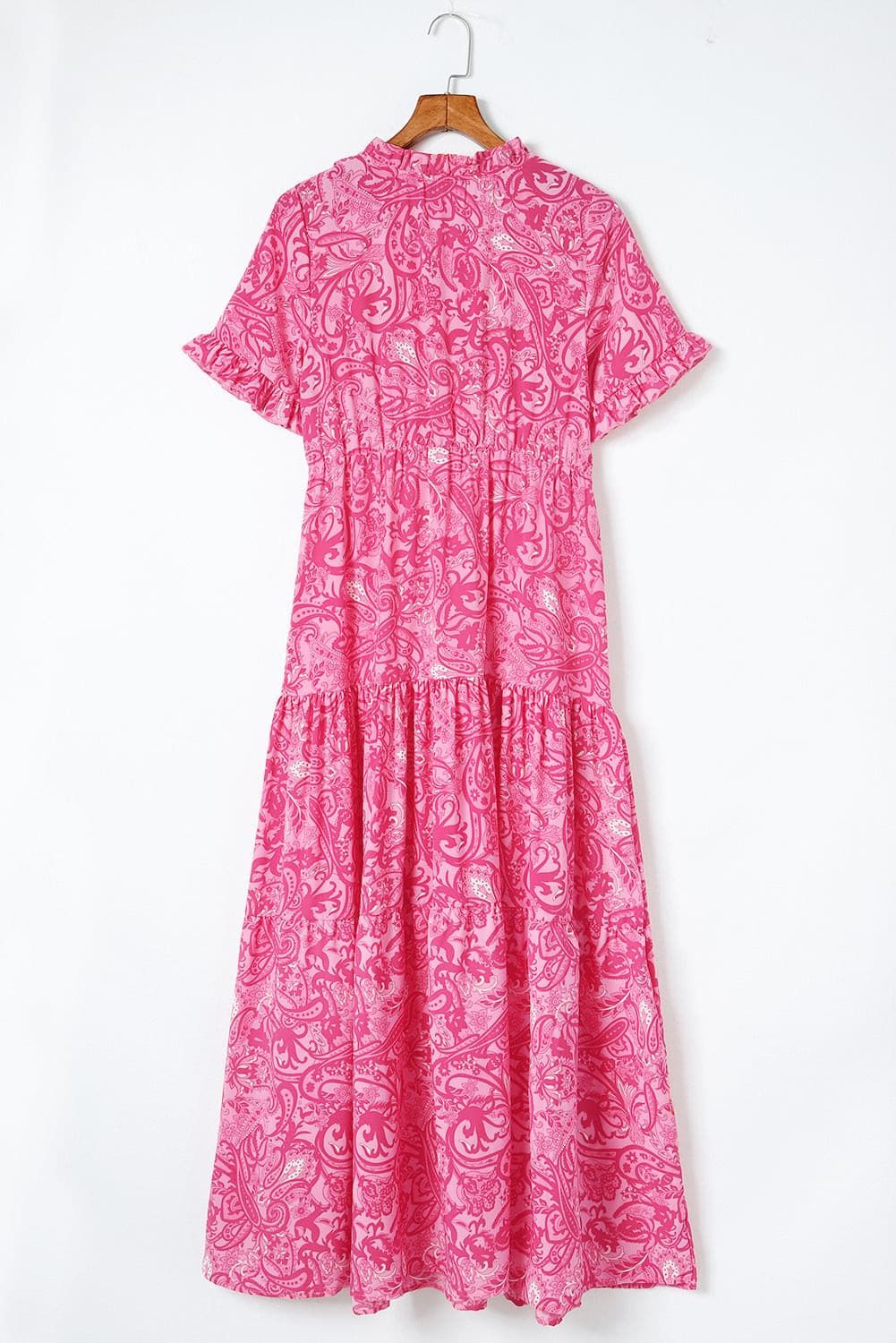 Paisley Print Flounce Sleeve Maxi Dress.