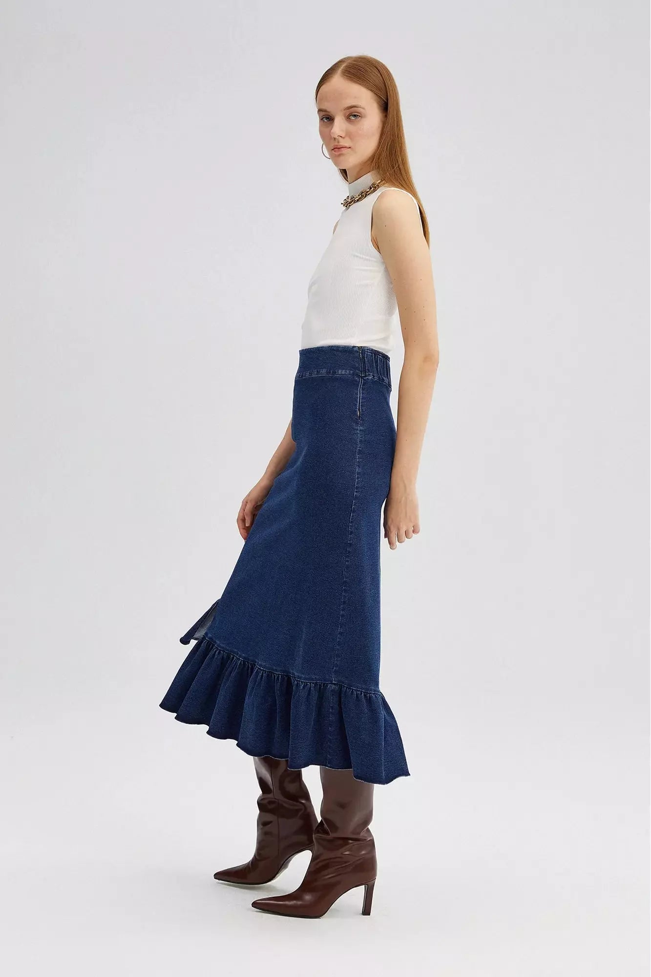 Denim Skirt with Side Details - By Baano