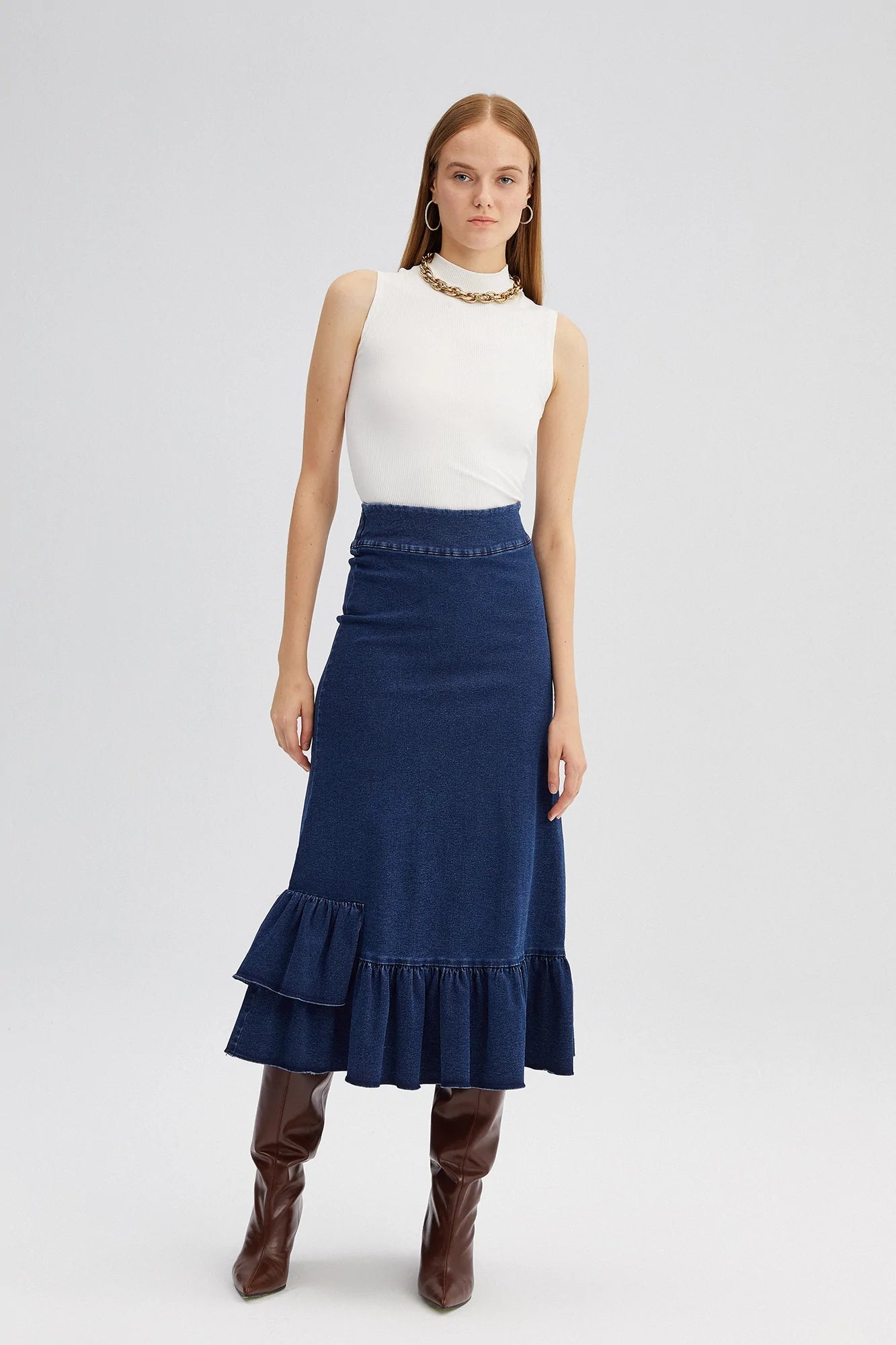 Denim Skirt with Side Details - By Baano