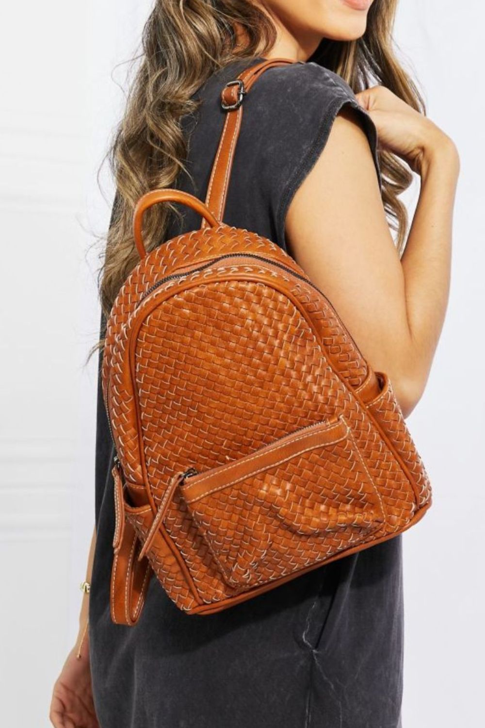 SHOMICO Certainly Chic Faux Leather Woven Backpack.