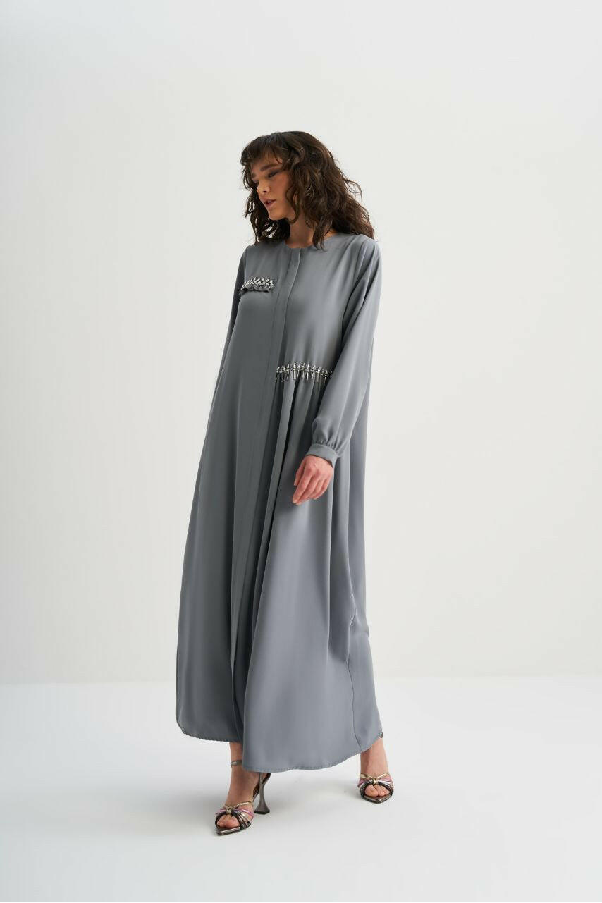 Beautiful Open Abaya for Women, Handcrafted with Elegant Embellished Beats, Long Sleeved - By Baano
