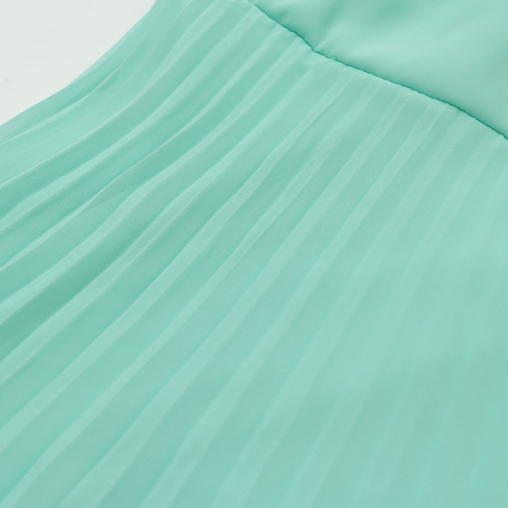 Women's Chiffon Pleated Solid Color Shawl High Waist Dress