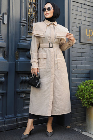 The Molly Full-Length Trench Coat redefines elegance and versatility in modest fashion Soft Beige