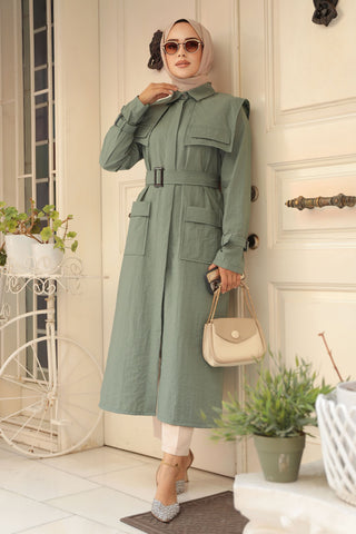 The Molly Full-Length Trench Coat redefines elegance and versatility in modest fashion Green