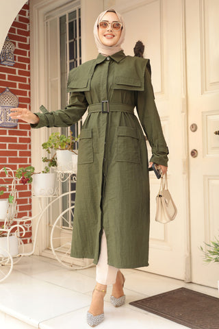 The Molly Full-Length Trench Coat redefines elegance and versatility in modest fashion Olive Green