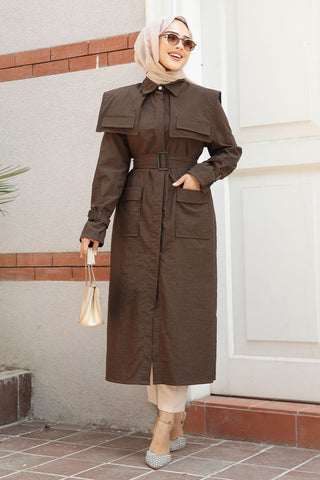 The Molly Full-Length Trench Coat redefines elegance and versatility in modest fashion Brown