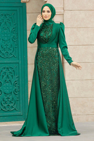 Samra Emerald Green Dress with Rimstones - By Baano