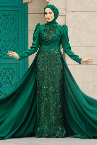 Samra Emerald Green Dress with Rimstones - By Baano