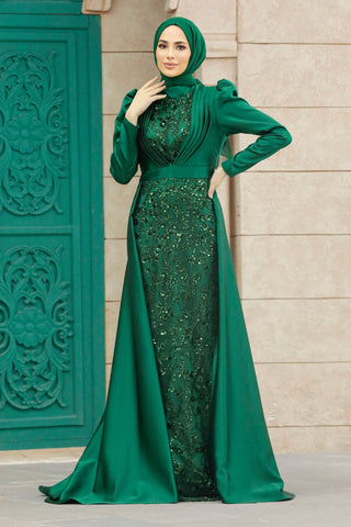 Samra Emerald Green Dress with Rimstones - By Baano