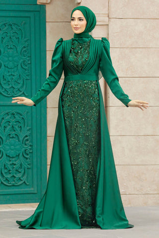 Samra Emerald Green Dress with Rimstones - By Baano