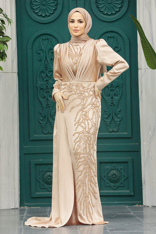 Alina Long Beaded Evening Dress with Long Sleeves - By Baano