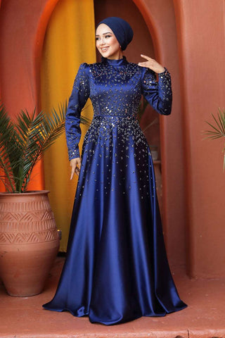 Laya Long Maxi Dress adorned with beautiful crystals - Midnight Blue - By Baano