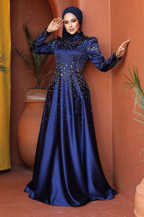 Laya Long Maxi Dress adorned with beautiful crystals - Midnight Blue - By Baano