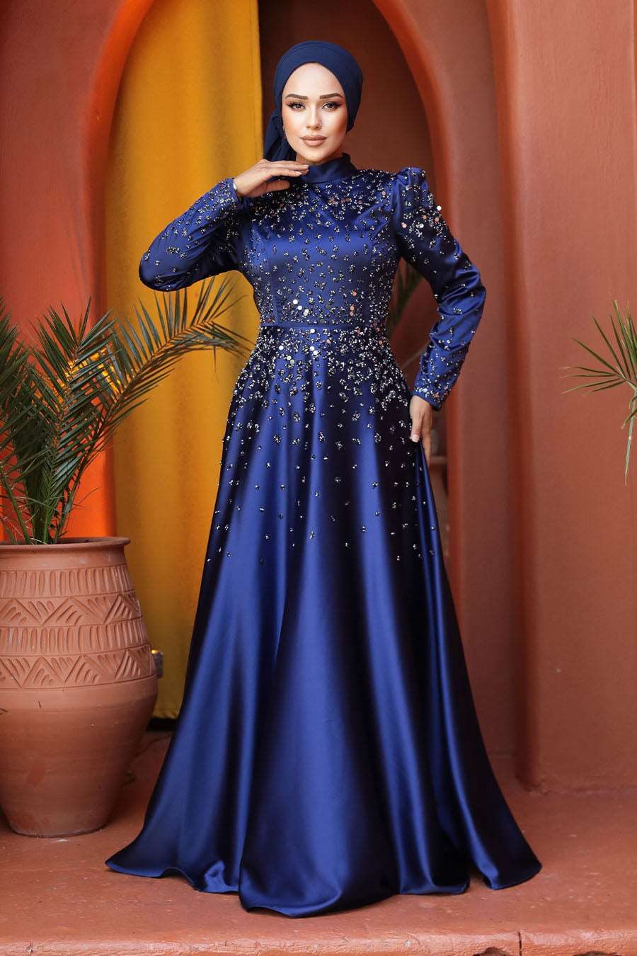 Laya Long Maxi Dress adorned with beautiful crystals - Midnight Blue - By Baano