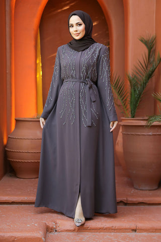 Women Plus Size Abaya in Smoke Gray