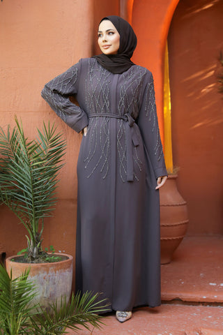 Women Plus Size Abaya in Smoke Gray - By Baano