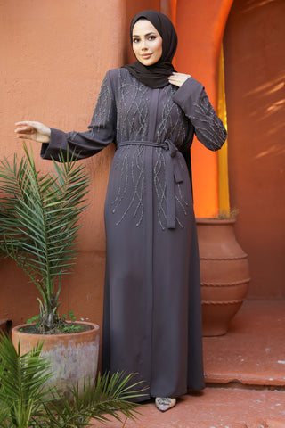 Women Plus Size Abaya in Smoke Gray - By Baano