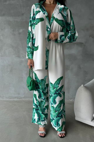 Jamila Two Piece Shirt and Pants set in Floral Print - Garden Party - By Baano