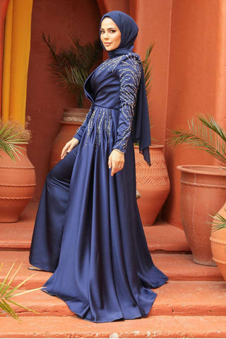 Lara Long Maxi Evening Dress Abaya - Blue - By Baano