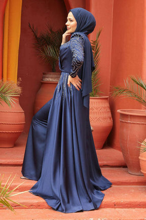 Lara Long Maxi Evening Dress Abaya - Blue - By Baano