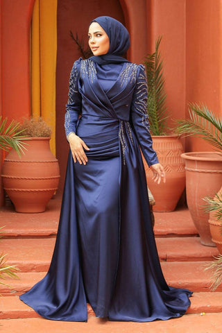 Lara Long Maxi Evening Dress Abaya - Blue - By Baano