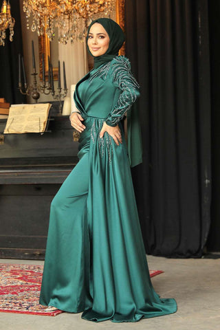 Lulu Long Maxi Evening Dress Abaya - Emerald - By Baano