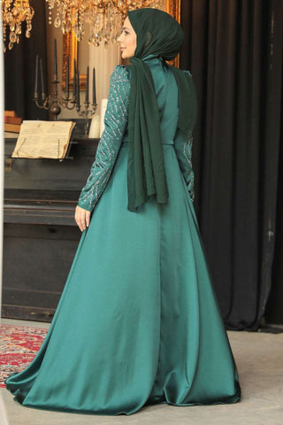 Lulu Long Maxi Evening Dress Abaya - Emerald - By Baano