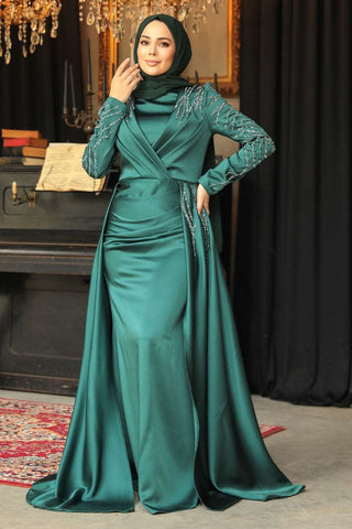 Lulu Long Maxi Evening Dress Abaya - Emerald - By Baano