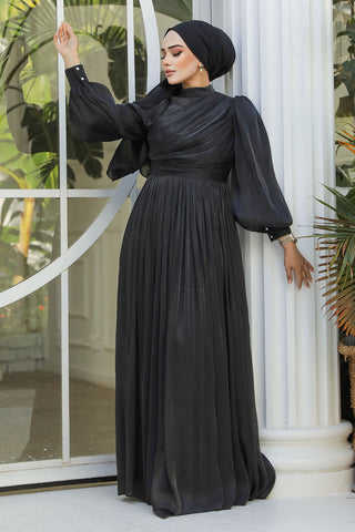 Kadija Long Sleeve Chiffon Draped Bodice Long Maxi Dress - By Baano