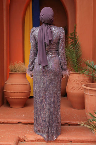 Manah Long Evening dress in beaded Fabric - Lavender - By Baano