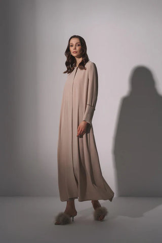 Introducing the Al Mana Open Front Abaya in Beige - By Baano