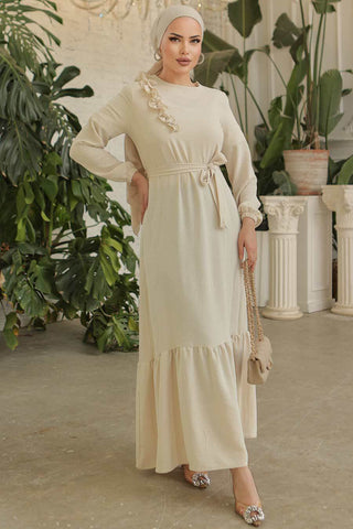 Tanya Long Maxi Dress With Ruffle Design - Waist Belt - By Baano