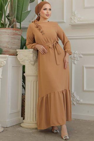 Tanya Long Maxi Dress With Ruffle Design - Waist Belt - By Baano