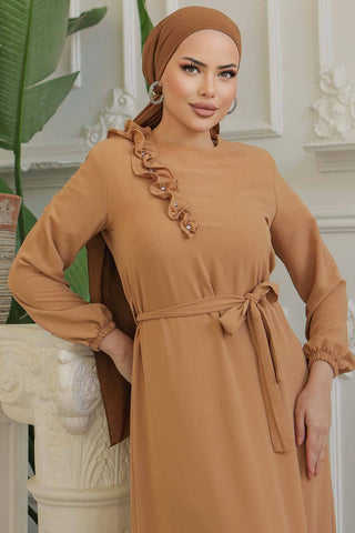 Tanya Long Maxi Dress With Ruffle Design - Waist Belt - By Baano