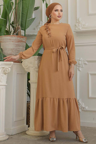 Tanya Long Maxi Dress With Ruffle Design - Waist Belt - By Baano