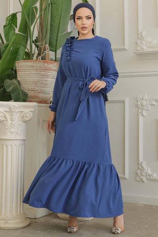 Tanya Long Maxi Dress With Ruffle Design - Waist Belt - By Baano