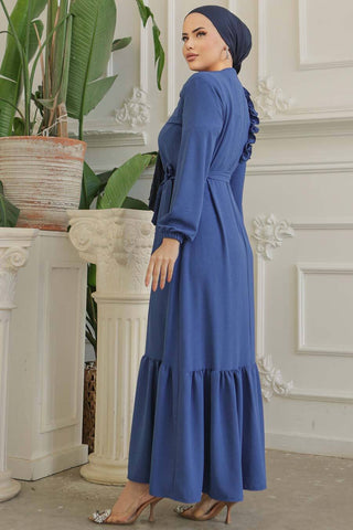 Tanya Long Maxi Dress With Ruffle Design - Waist Belt - By Baano