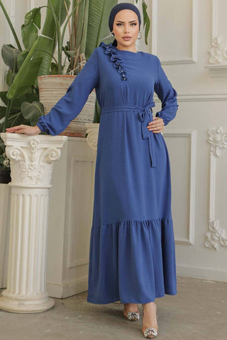 Tanya Long Maxi Dress With Ruffle Design - Waist Belt - By Baano