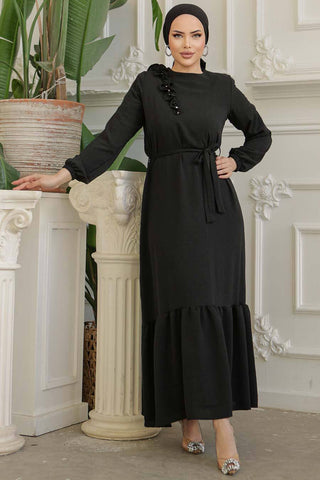 Tanya Long Maxi Dress With Ruffle Design - Waist Belt - By Baano